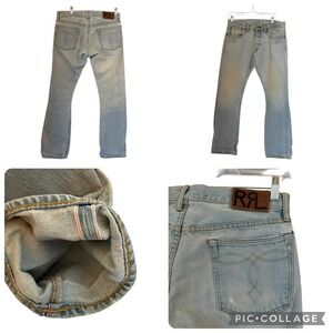 Double RL RRL Mens Light Wash Distressed Selvedge Denim Jeans 31x30